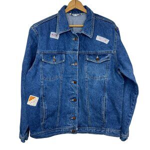 Vintage 90'S Made in the shade blue denim trucker jacket patches unisex size L